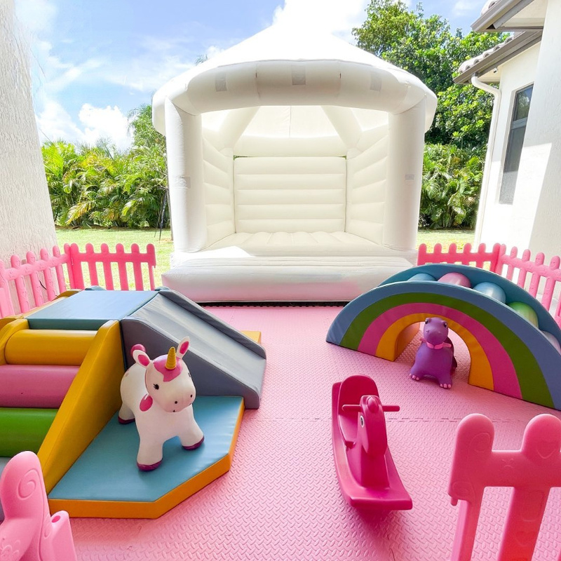 Customized Commercial Adults Kids Inflatable White Wedding Bouncy Castle Inflatable Bounce House With Top Cover For Sale