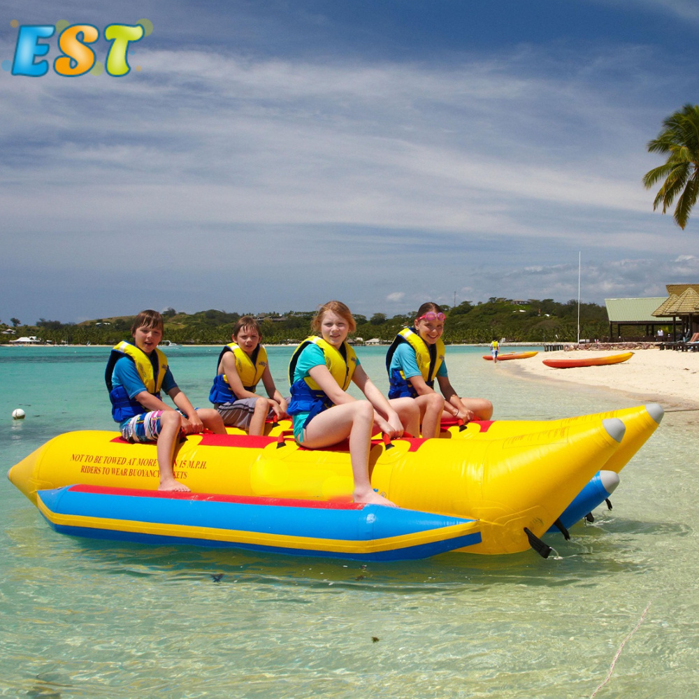 Water Sport Game PVC Double Banana 8 Seats Inflatable Banana Boat Water Floating Surfing Boat For Sale