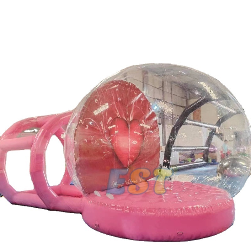 Custom Large Christmas Ornaments Pink Bubble Balloon House Transparent Snowball Inflatable Human Size Snow Globe With Tunnel