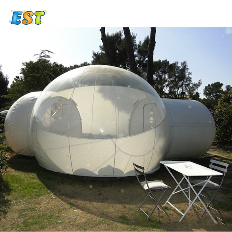 4M Outdoor Rental Camping Clear Transparent Inflatable Crystal Bubble Tent / Inflatable Bubble Dome Tent With two Tunnels