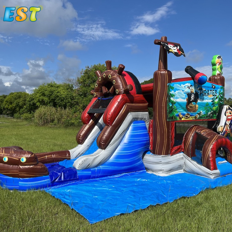 Deluxe Pirate Ship Inflatable Bounce House and Slide Combo Commercial Grade Inflatable Backyard Bouncy Castle For Halloween