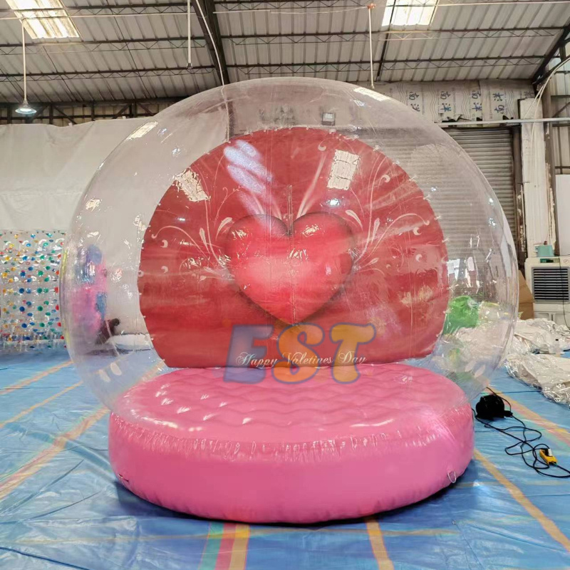 Custom Large Christmas Ornaments Pink Bubble Balloon House Transparent Snowball Inflatable Human Size Snow Globe With Tunnel