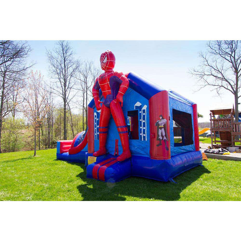 Spiderman Adventure Inflatable Combo / Superhero Bounce House With Slide / Moonwalk Bouncer For Sale