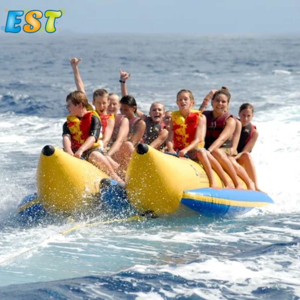 Water Sport Game PVC Double Banana 8 Seats Inflatable Banana Boat Water Floating Surfing Boat For Sale