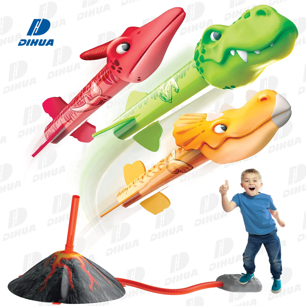 Dinosaur Rocket Launcher Blaster Launching Outdoor Toy Foam Rockets launcher with Stomp Air Pump Launch Up to 100 Ft