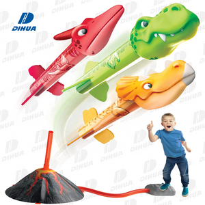 Dinosaur Rocket Launcher Blaster Launching Outdoor Toy Foam Rockets launcher with Stomp Air Pump Launch Up to 100 Ft