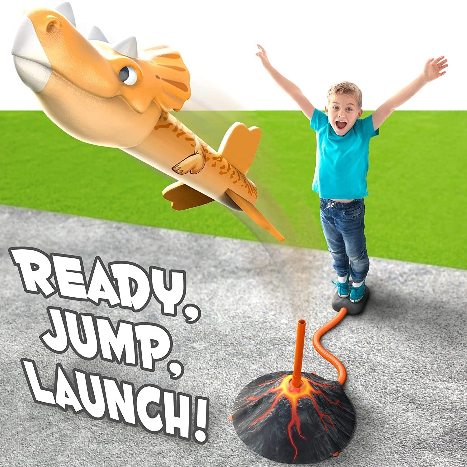 Dinosaur Rocket Launcher Blaster Launching Outdoor Toy Foam Rockets launcher with Stomp Air Pump Launch Up to 100 Ft