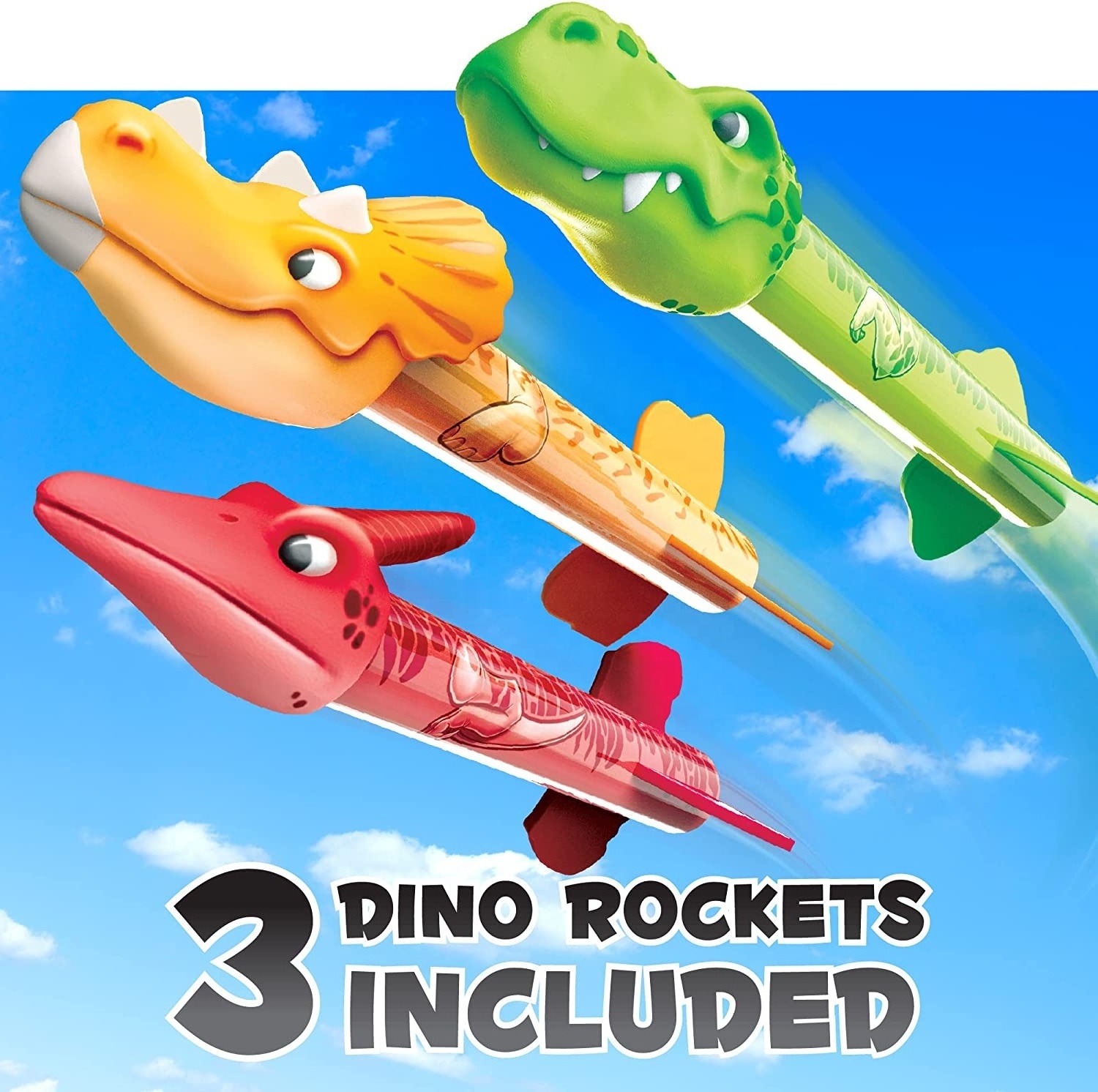 Dinosaur Rocket Launcher Blaster Launching Outdoor Toy Foam Rockets launcher with Stomp Air Pump Launch Up to 100 Ft