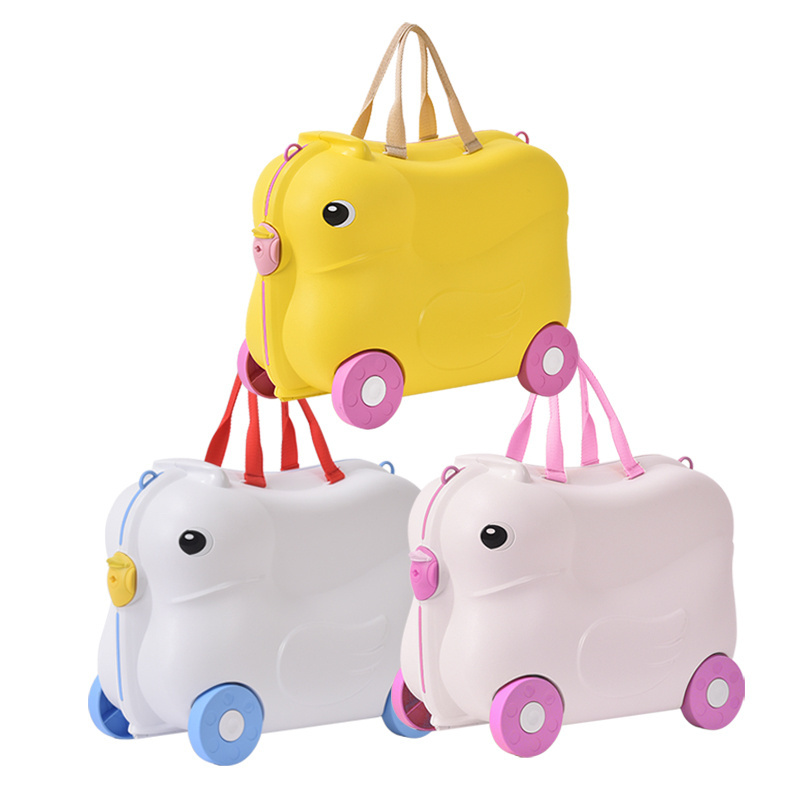 19 inch PP cute suitcase for kids rolling suitcase low MOQ plastic animal design kids ride on luggage