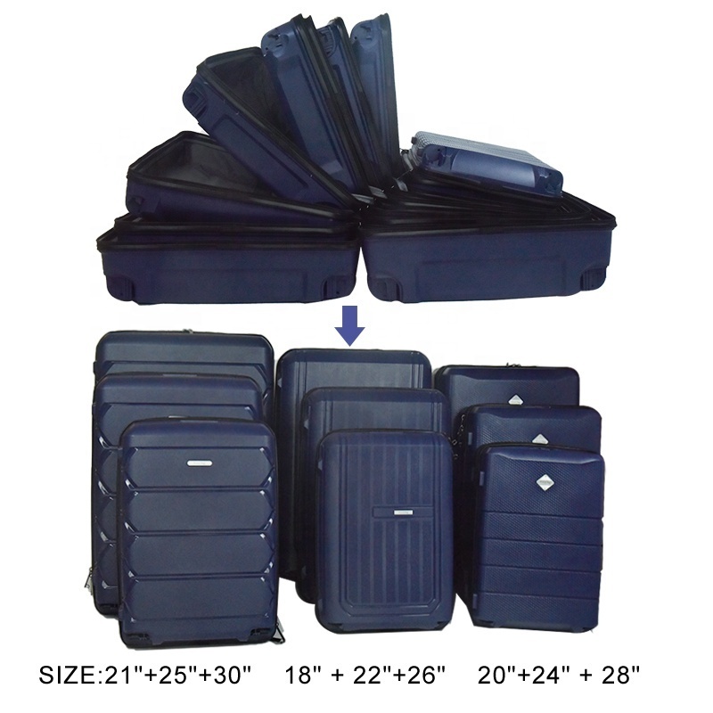 ready goods 9pcs one carton half finished hardside luggage with spinner wheels travel bags luggage set trolley suitcase