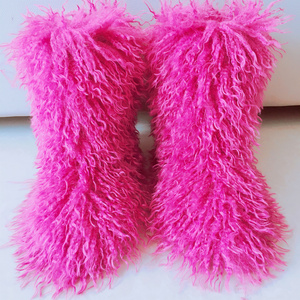 Wholesale Women Mongolian lamb tibetan long lamb fur boots blue real Mongolian fur boots