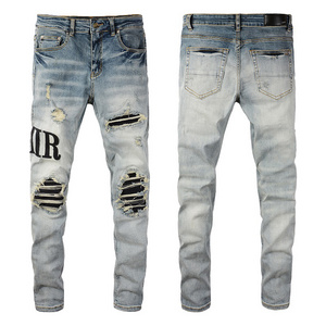 custom high quality blue para hombre. slim fit ripped skinny denim trousers pants men jeans for men size 32- 30