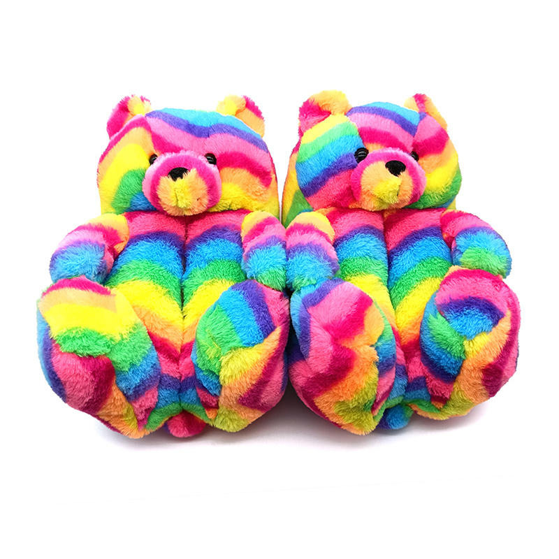 2021 hot selling wholesale teddy bear slippers for women and kids fashion bedroom fur slippers cartoon shoes