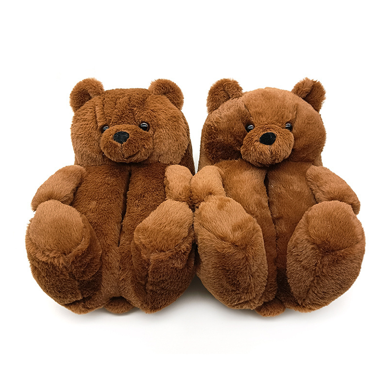 2021 hot selling wholesale teddy bear slippers for women and kids fashion bedroom fur slippers cartoon shoes