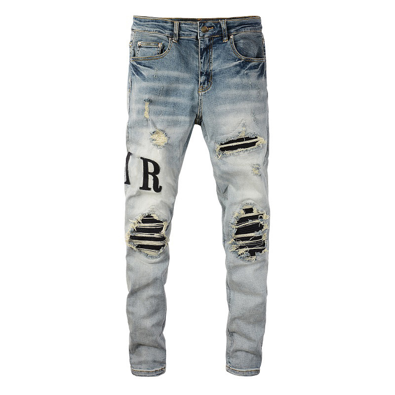 custom high quality blue para hombre. slim fit ripped skinny denim trousers pants men jeans for men size 32- 30