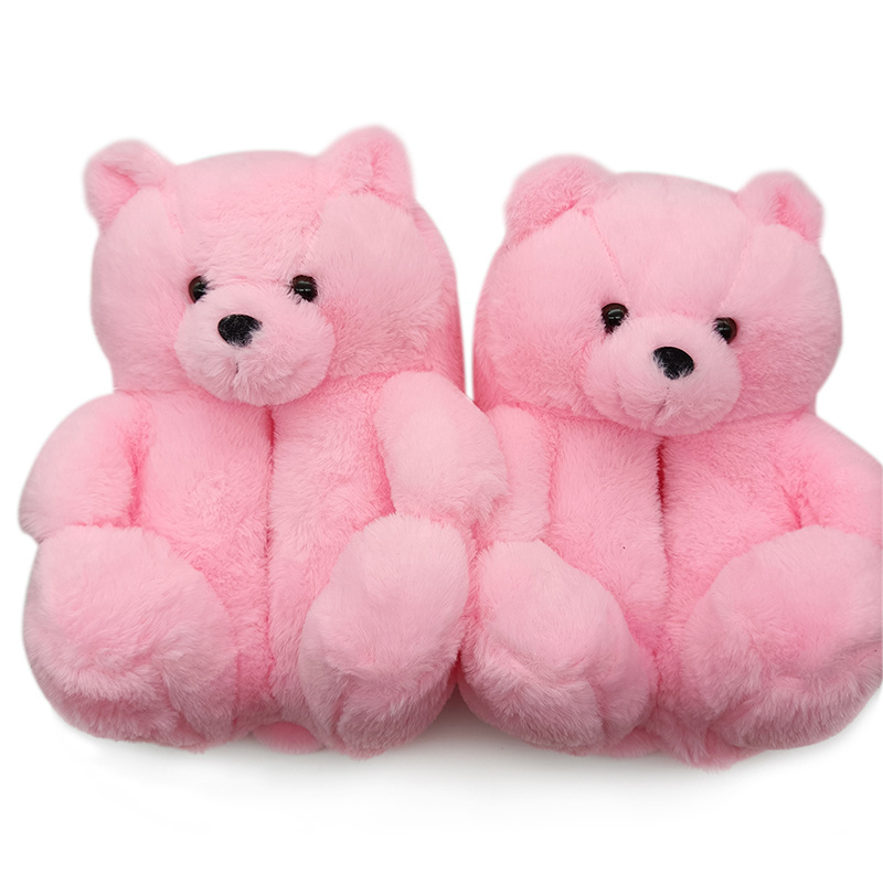 2021 hot selling wholesale teddy bear slippers for women and kids fashion bedroom fur slippers cartoon shoes