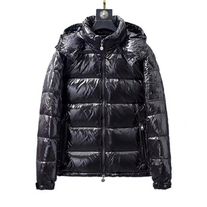 custom luxury winter solid short waterproof duck goose shiny men's down puffer 700 hood jacket coat for men down jacket