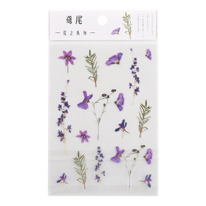 Natural Daisy Clover Japanese Words Stickers Transparent PET Material Flowers Leaves Plants Deco Stickers