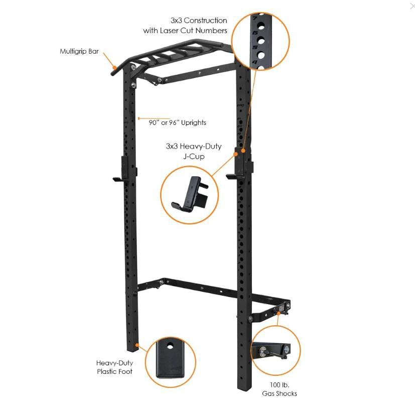 Gym and home use fitness equipment wall mounted folding power squat rack with multi-grip bar