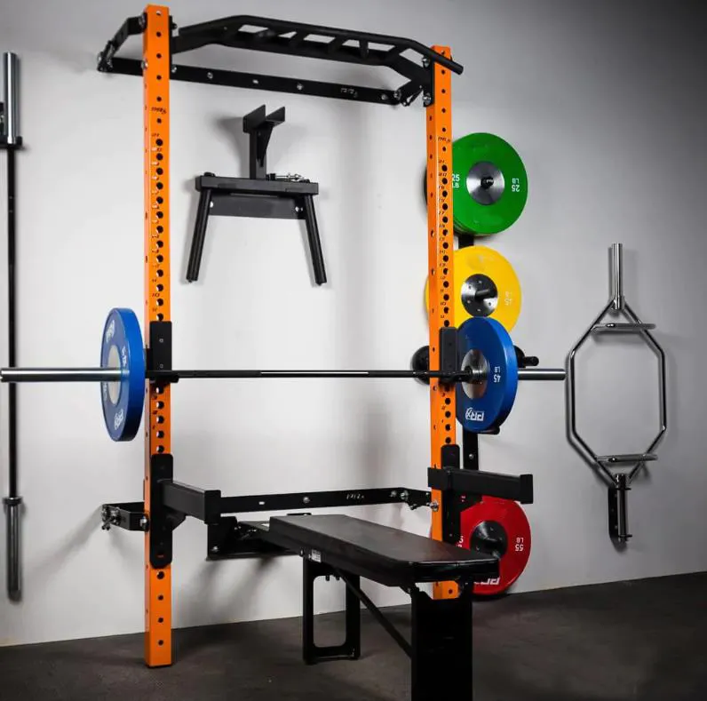 Gym and home use fitness equipment wall mounted folding power squat rack with multi-grip bar