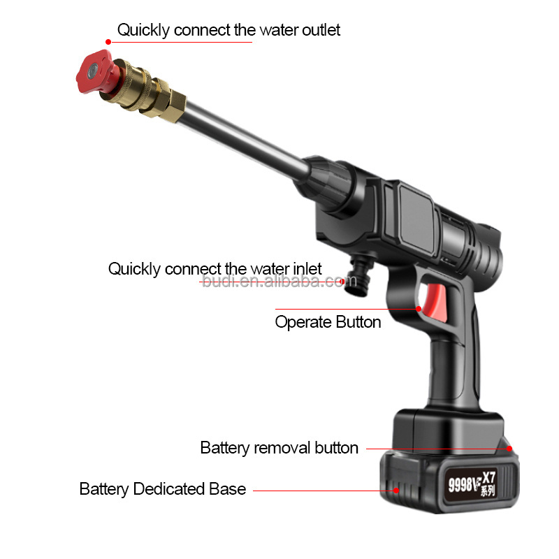 Cordless Portable High Pressure Electric Car Washer Gun With 48v Rechargeable Battery Power Car Wash Foam Gun