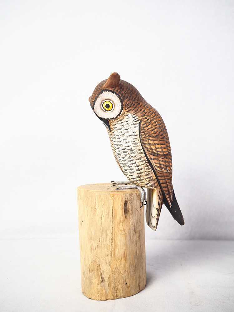 Wooden Craft Horned Owl Handicrafts, Wood Animal Figurine Outdoor Decoration , Bird Craft Garden Ornament