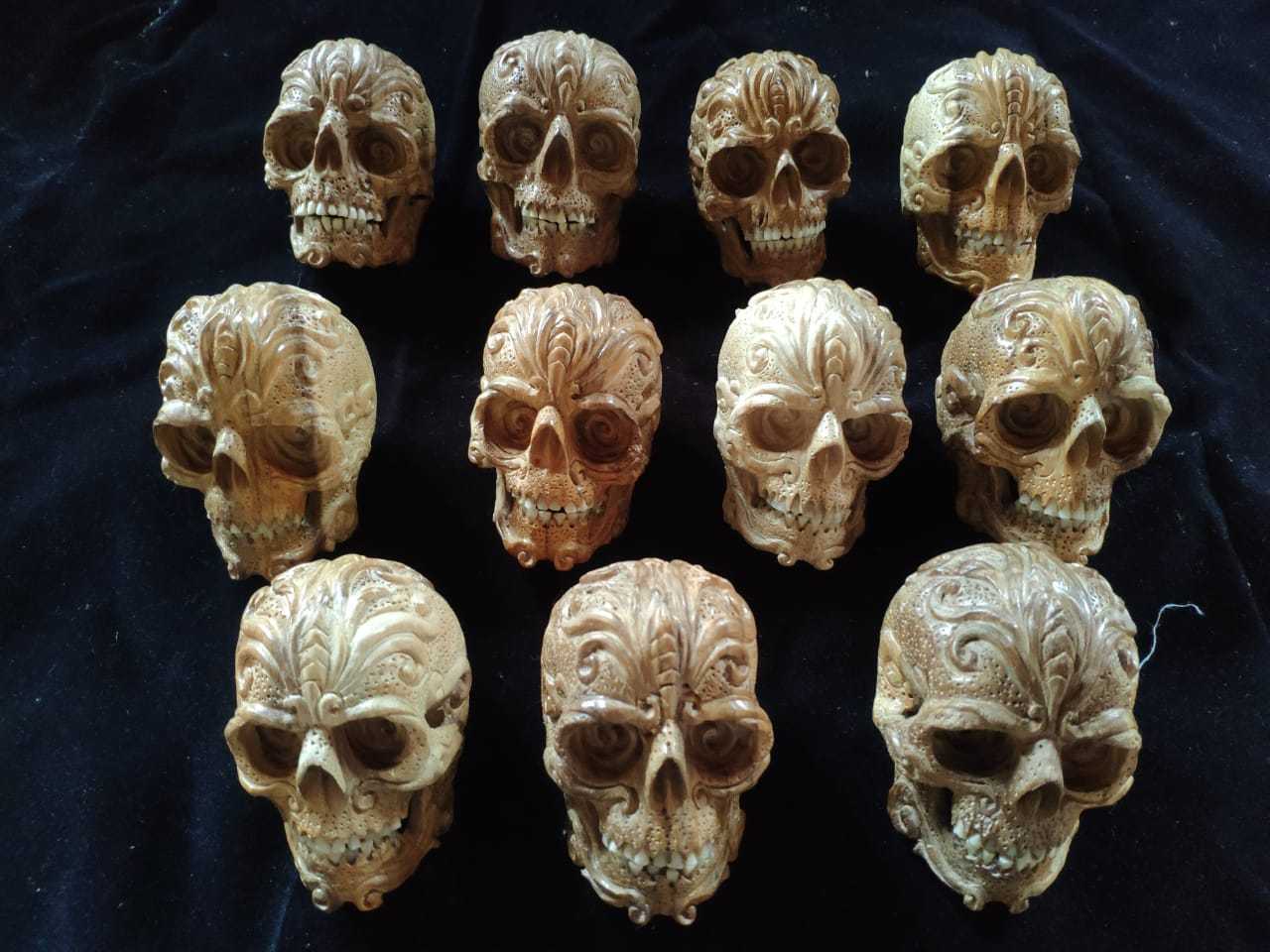 Antique collection wood carved skulls carved 100% hand carved collection level edition LIMITED