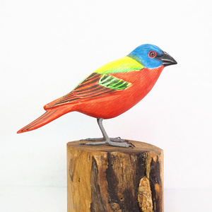 Painted Bunting Animal Wood Figurine for Garden or Home Decoration , Wood Outdoor Decoration Wooden Bird