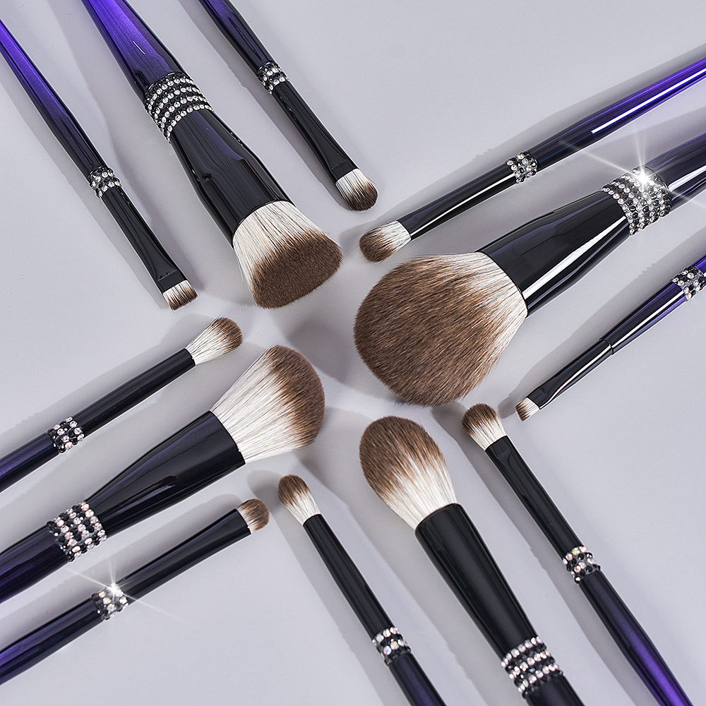 BUEYA 12pieces rhinestone Makeup Brush Set customize logo New crystal Synthetic diamond Brush Face Eyeshadow Eyebrow bling brushes