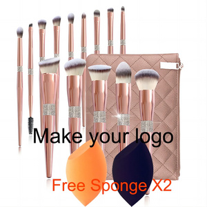 BUEYA Rhinestone Rose Gold Makeup Brushes Crystal Handle glitter Custom Logo foundation Make Up Brushes Private label brush set