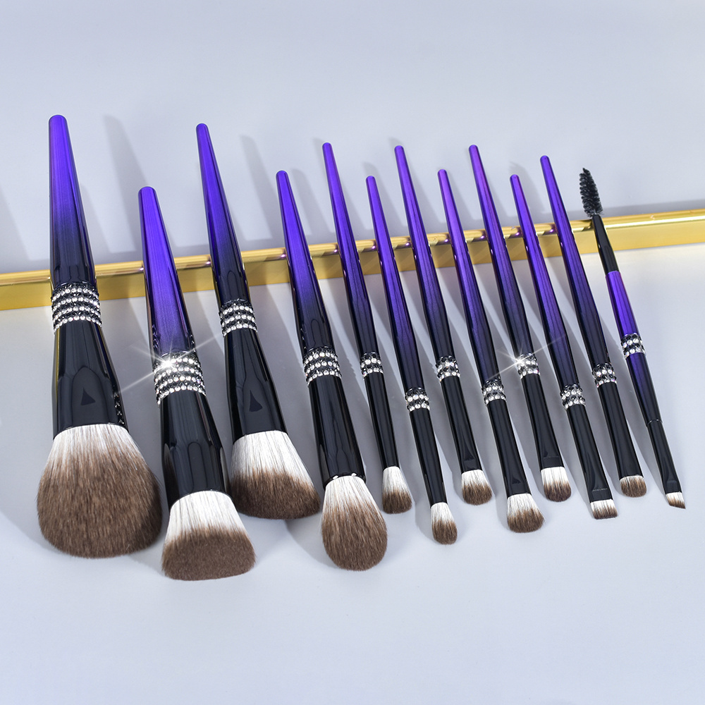 BUEYA 12pieces rhinestone Makeup Brush Set customize logo New crystal Synthetic diamond Brush Face Eyeshadow Eyebrow bling brushes