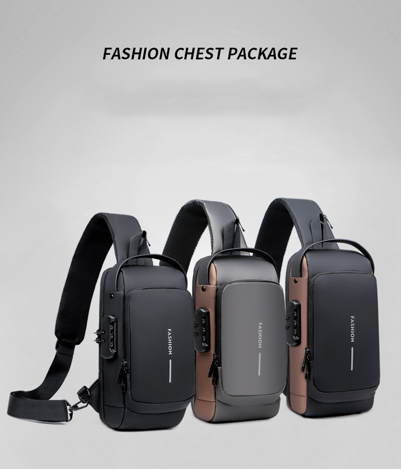 men popular large capacity chest bag with security password lock