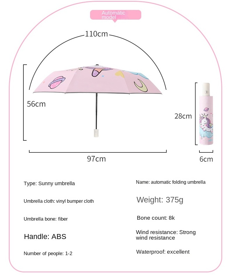 children automatic Umbrella cartoon Sunny and Rainy   Windproof 3 Fold Umbrellas Tiny Portable Folding Rain Foldable Umbrellas