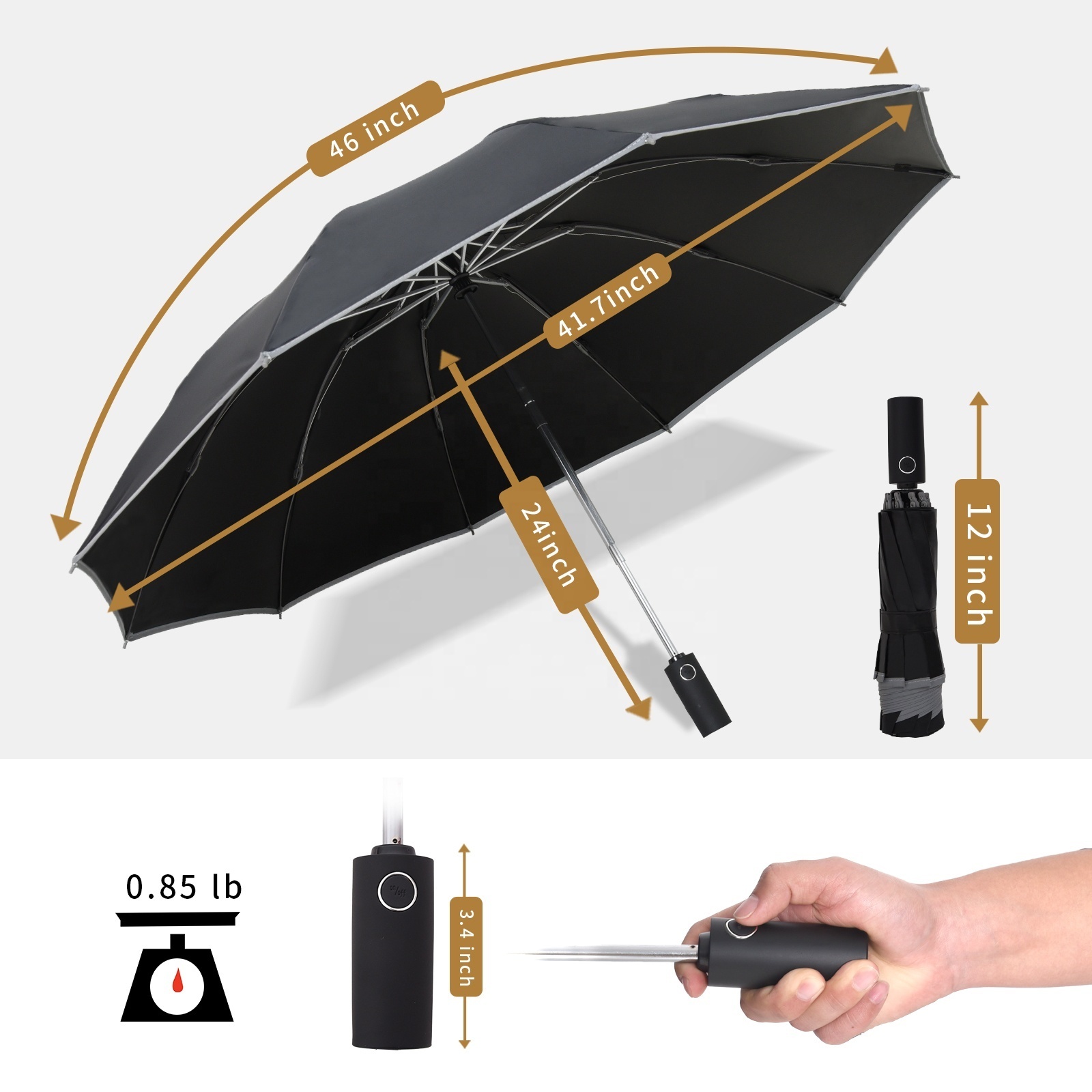 Factory Wholesale classic automatic reverse car Umbrella Windproof 3 Fold  inverted Folding Rain Umbrellas