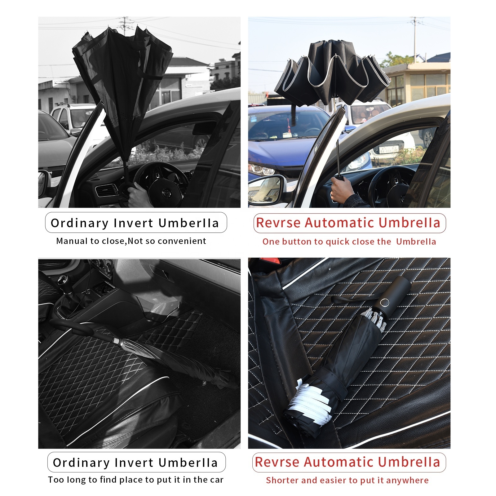 Factory Wholesale classic automatic reverse car Umbrella Windproof 3 Fold  inverted Folding Rain Umbrellas