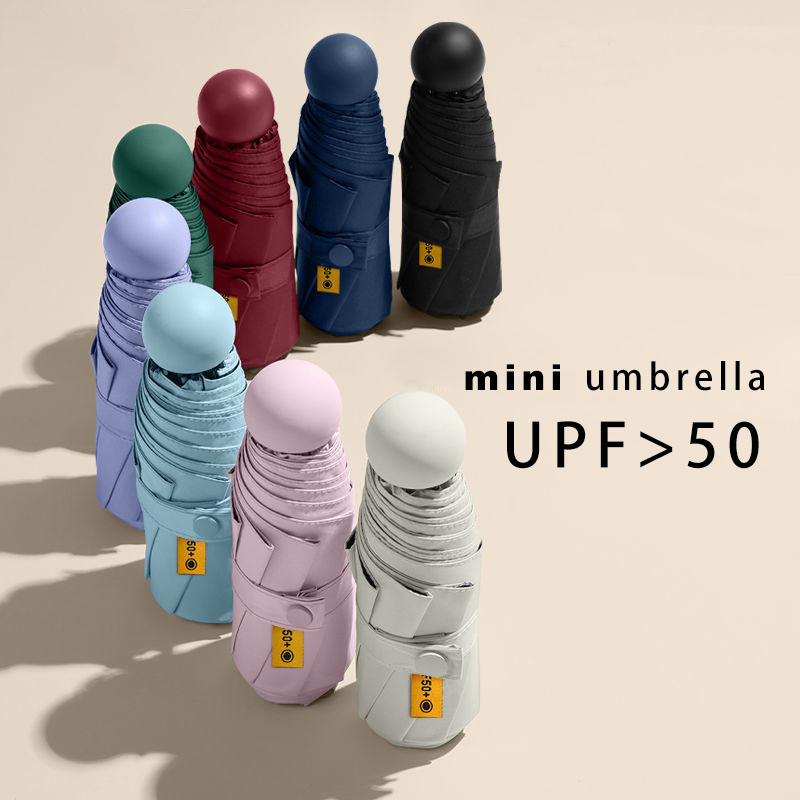 Mini Pocket Travel 5 Folding  Small Umbrella Compact Lightweight for Rain & Sun Flat Cute Umbrella for Women