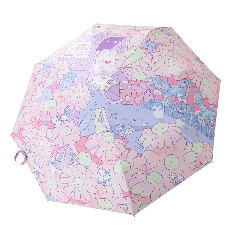 Girl automatic Umbrella cartoon Sunny and Rainy   Windproof 3 Fold Umbrellas Tiny Portable Folding Rain Foldable Umbrellas