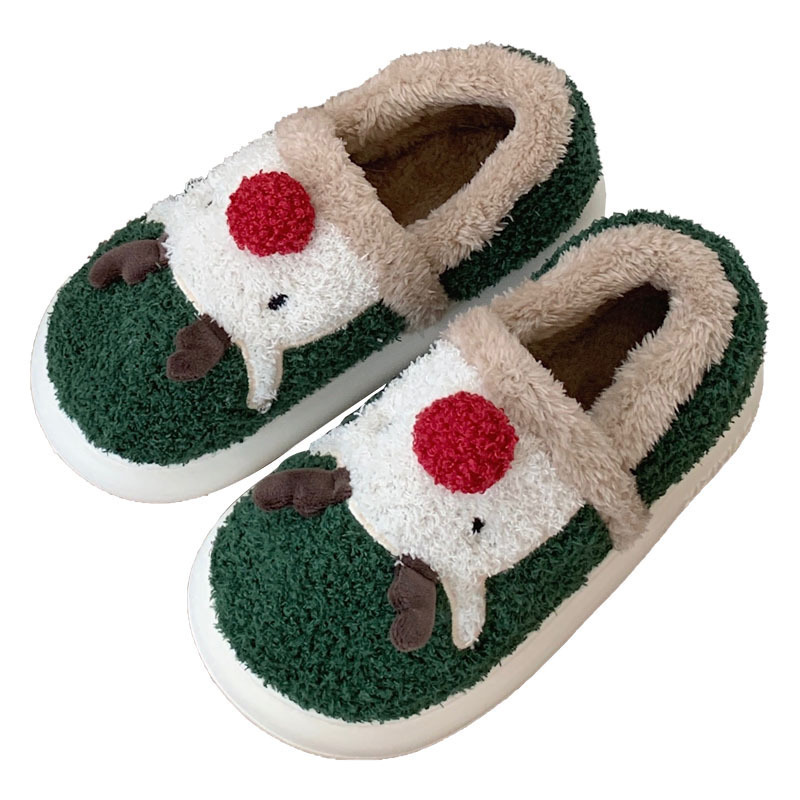 Cute Christmas Tree Gift Toy Girls Indoor Home Non-slip Shoes Kids Simple Thick Plush Women Men Warm Slippers