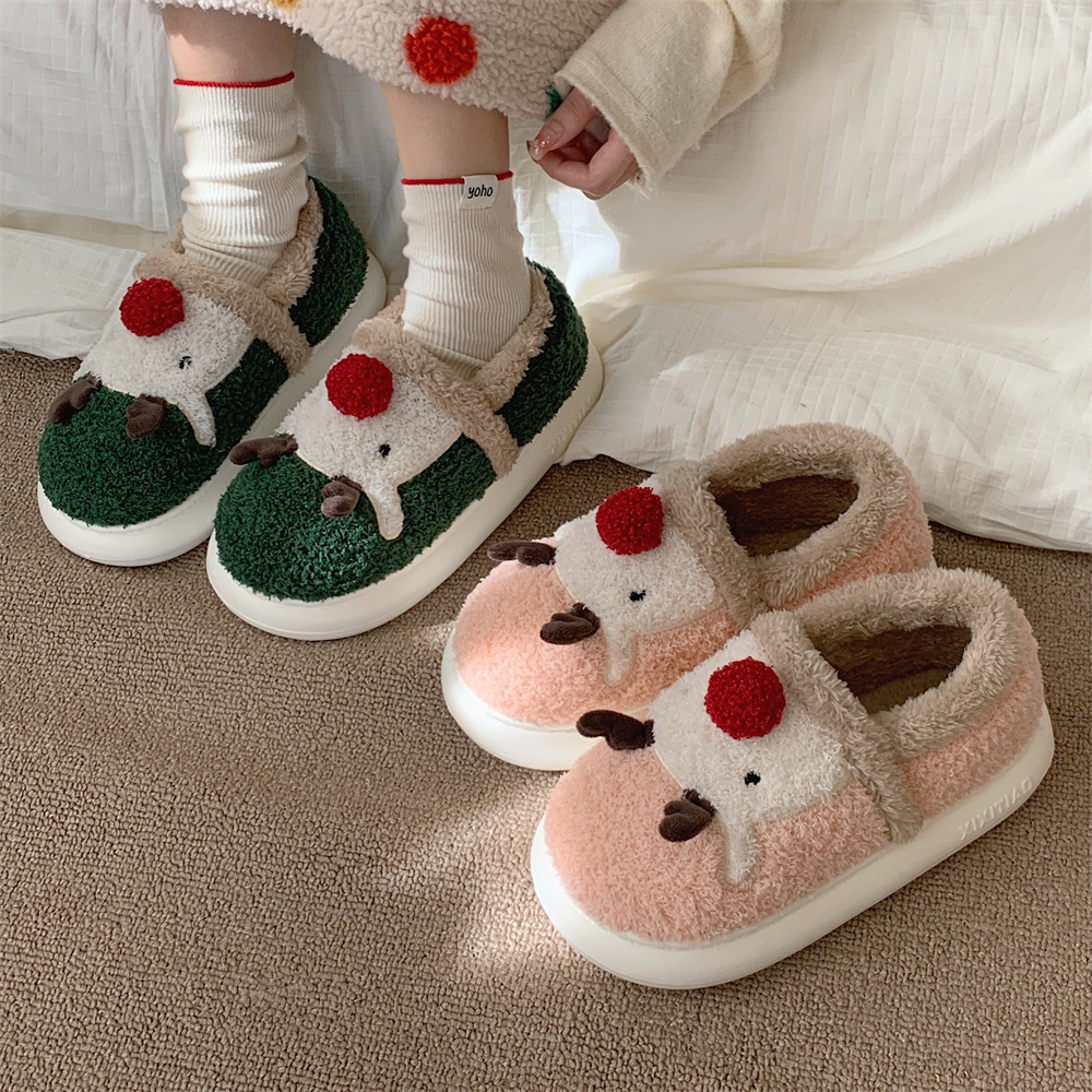 Cute Christmas Tree Gift Toy Girls Indoor Home Non-slip Shoes Kids Simple Thick Plush Women Men Warm Slippers