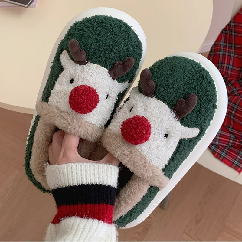 Cute Christmas Tree Gift Toy Girls Indoor Home Non-slip Shoes Kids Simple Thick Plush Women Men Warm Slippers