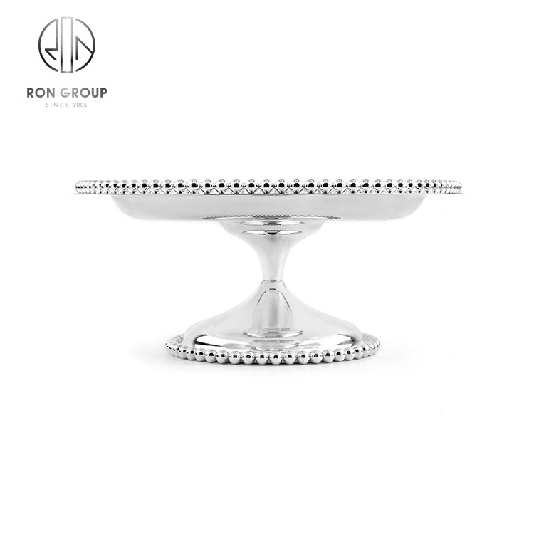 wholesale hotel restaurant snack display stands party decoration round plate buffet beaded stainless steel silver cake stand