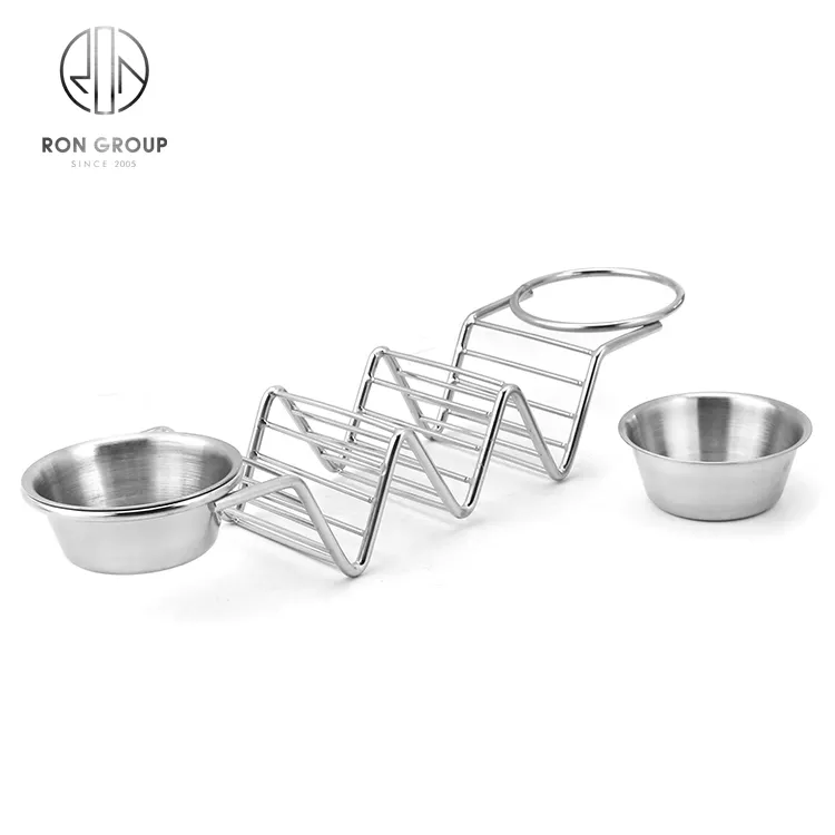 Restaurant Stainless Steel Taco Holder Stand Double Sauce Dishes Taco Stand Kitchen Food Rack Stand