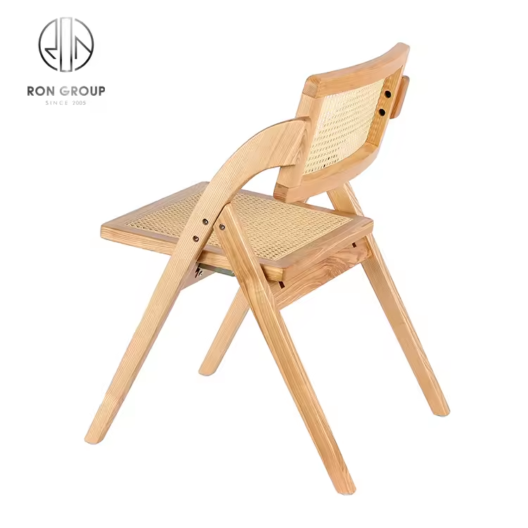 Commercial Solid Wood Rattan Furniture Foldable Wooden Frame Rattan Cane Back Dining Chair