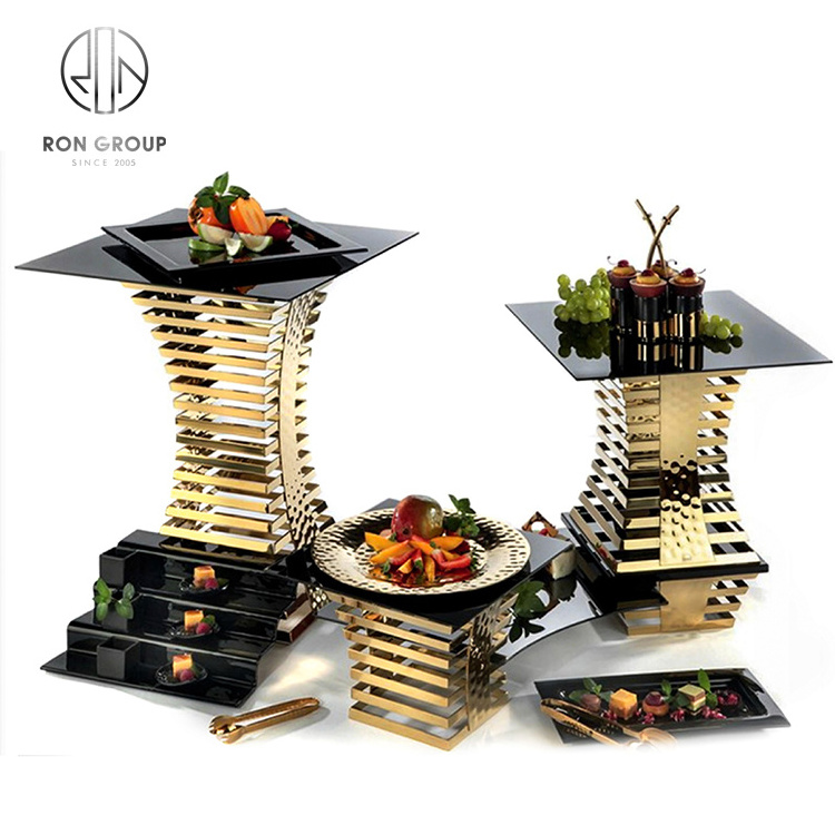 Wholesale gold buffet party food display catering stand salad rack dessert risers for hotel restaurant wedding