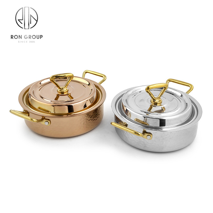 Hot Selling Luxury Large Shiny Polished Copper Cooking Pots Cookware Set For Restaurant 304 Stainless Steel Stew Paella Pot