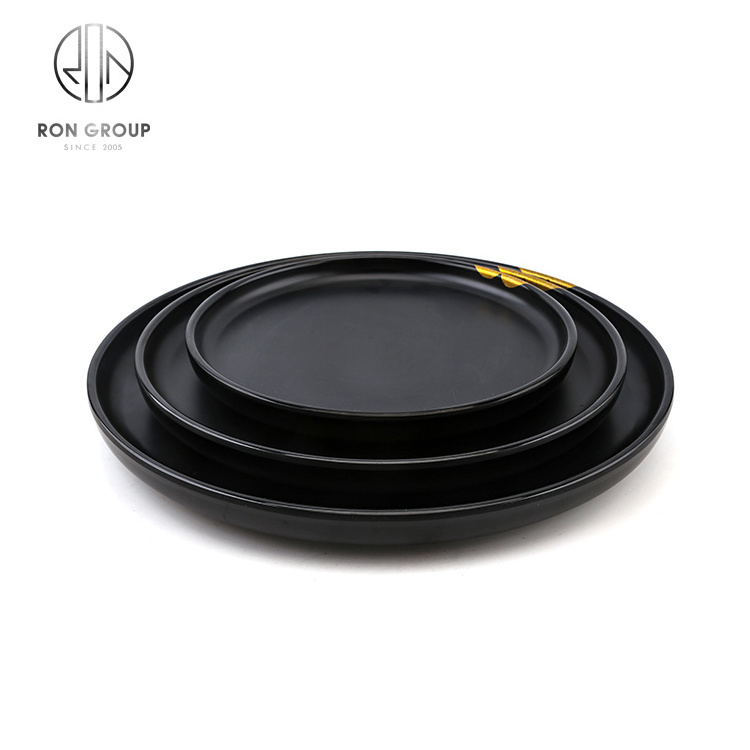 Wholesale custom plastic melamine dishes dinnerware sets golden design tableware black dinner restaurant sushi charger plates