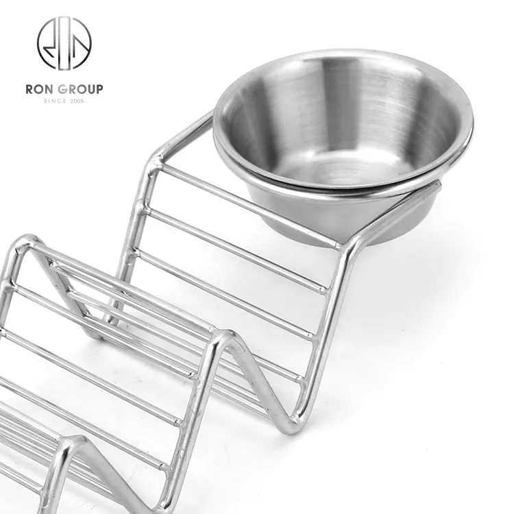 Restaurant Stainless Steel Taco Holder Stand Double Sauce Dishes Taco Stand Kitchen Food Rack Stand