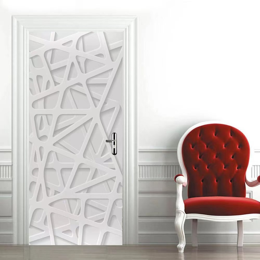 Bufu Fashion Metallic Texture 3D Simulation Door Stickers Peel and Stick Vinyl Door Decals Self-Adhesive Home Decor 3D Wallpaper