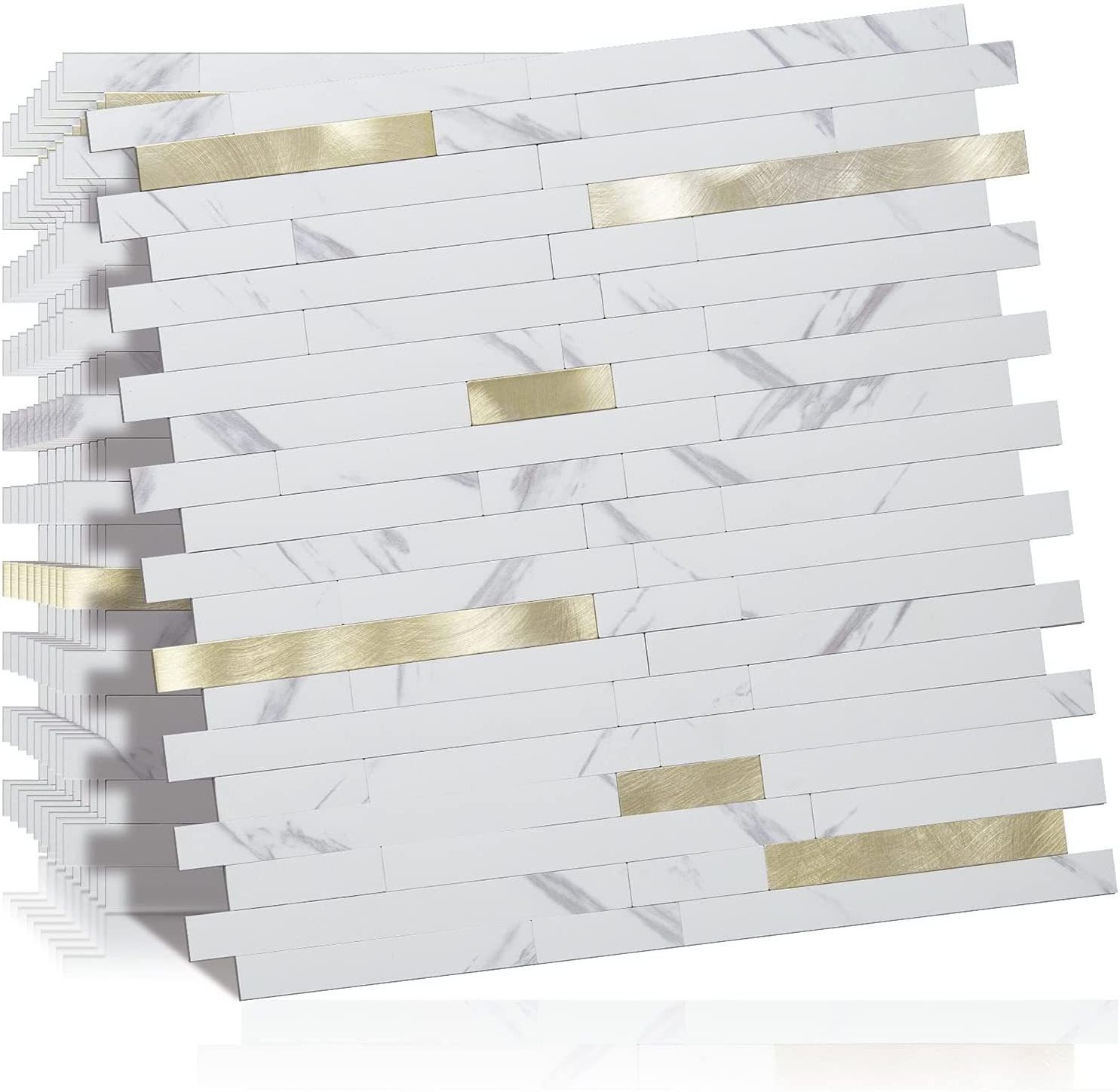 Bufu Waterproof and Moisture-Proof Marble White Peel and Stick Decorative Metallic Wall Tile Backsplash