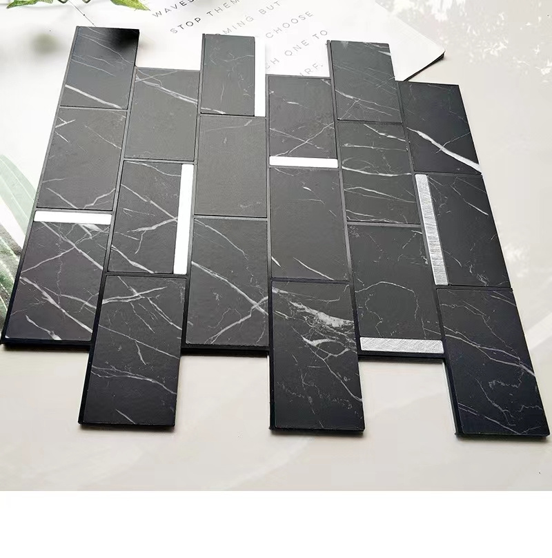 Bufu Marble Design Black and Sliver Peel and Stick Brick Aluminum Backsplash